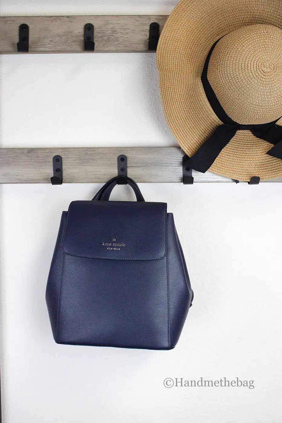 Kate Spade Madison Navy Leather Medium Flap Backpack